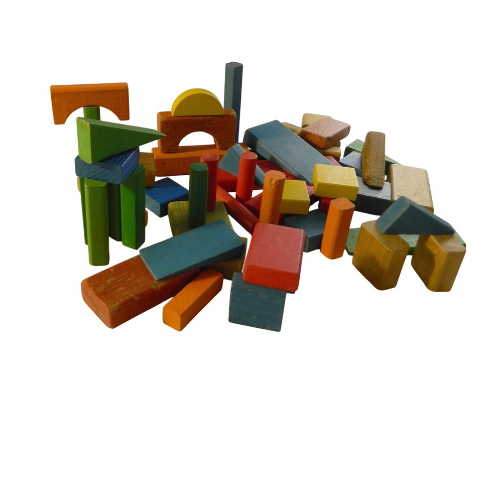Playskool Wooden Building Blocks Multicolor Vintage Geometric Shapes 54pc Set